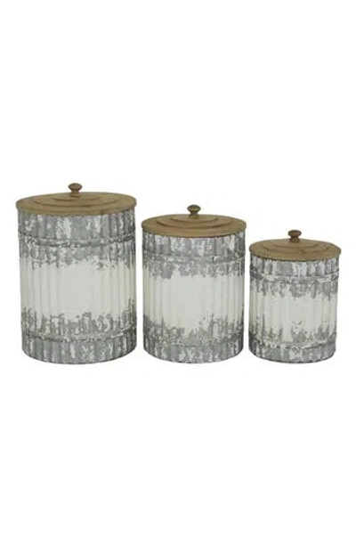 Uma Farmhouse Set Of 3 Metal Canisters In Gray