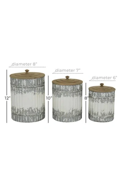 Uma Farmhouse Set Of 3 Metal Canisters In Gray