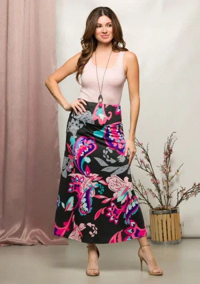 24seven Comfort Apparel Paisley Elastic Waist A-line Maxi Skirt In Multi