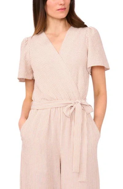 Vince Camuto Tie Waist Wide Leg Jumpsuit In Neutral