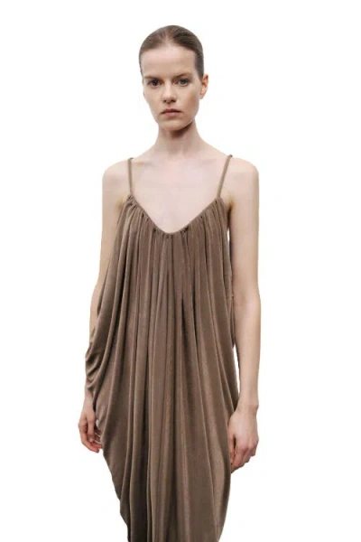 Nocturne Draped Detailed Flowy Maxi Dress In Brown