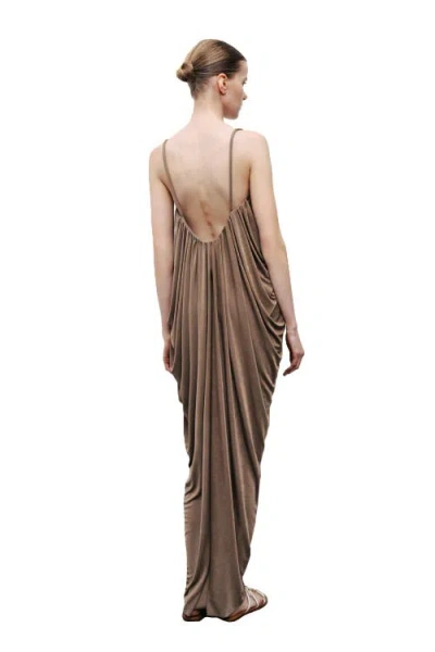 Nocturne Draped Detailed Flowy Maxi Dress In Brown