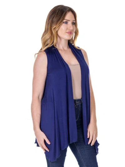 24seven Comfort Apparel Draped Open Front Sleeveless Cardigan Vest In Blue