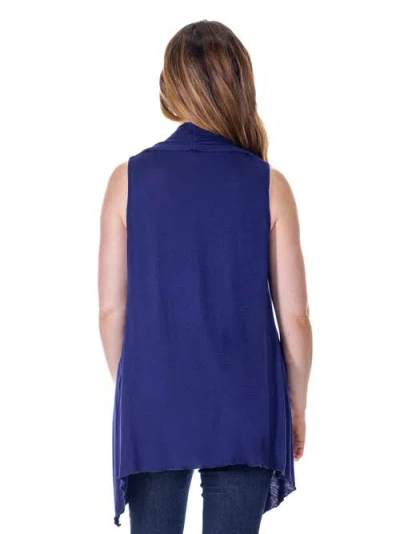 24seven Comfort Apparel Draped Open Front Sleeveless Cardigan Vest In Blue