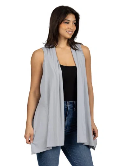 24seven Comfort Apparel Draped Open Front Sleeveless Cardigan Vest In Gray