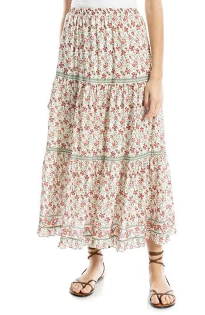 Max Studio Floral Wreath Print Tiered Cotton Blend Maxi Skirt