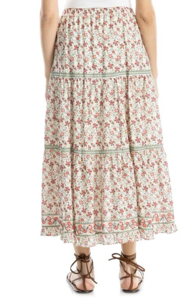 Max Studio Floral Wreath Print Tiered Cotton Blend Maxi Skirt