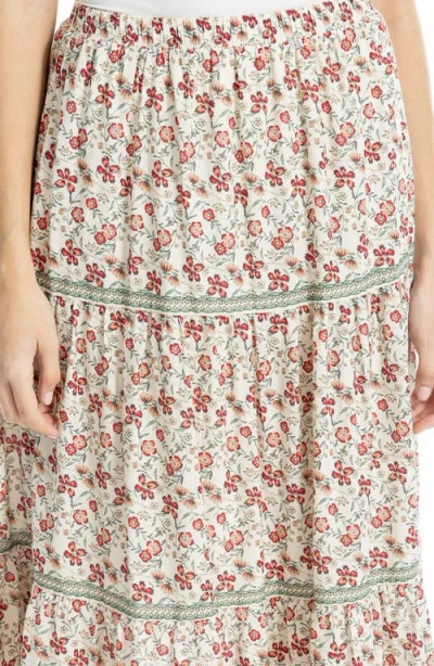 Max Studio Floral Wreath Print Tiered Cotton Blend Maxi Skirt