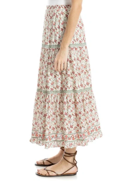 Max Studio Floral Wreath Print Tiered Cotton Blend Maxi Skirt