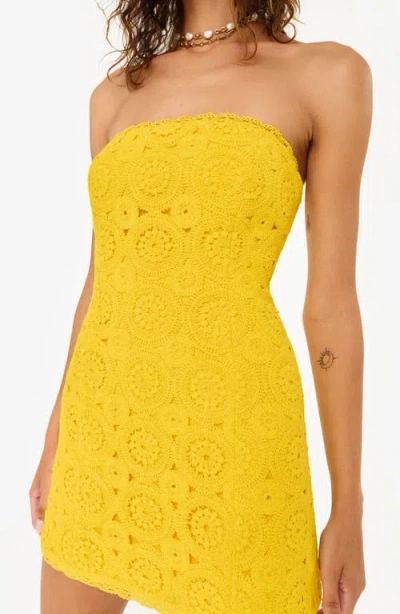 Cami Nyc Yareli Strapless Lace Trim Minidress In Yellow