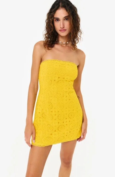 Cami Nyc Yareli Strapless Lace Trim Minidress In Yellow
