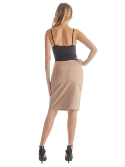 24seven Comfort Apparel Petites Solid Color Elastic Waist Knee Length Pencil Skirt In Neutral