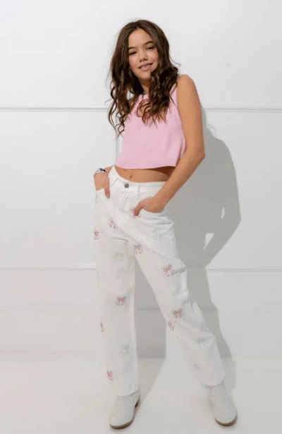 Lola + The Boys Girls' Crystal Rainbow Bow Studded Jeans - Little Kid, Big Kid In Neutral