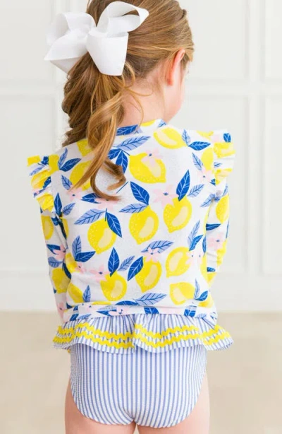 Rufflebutts Lemon Capri Ruffle Long Sleeve Two-piece Rashguard Swimsuit In Multi