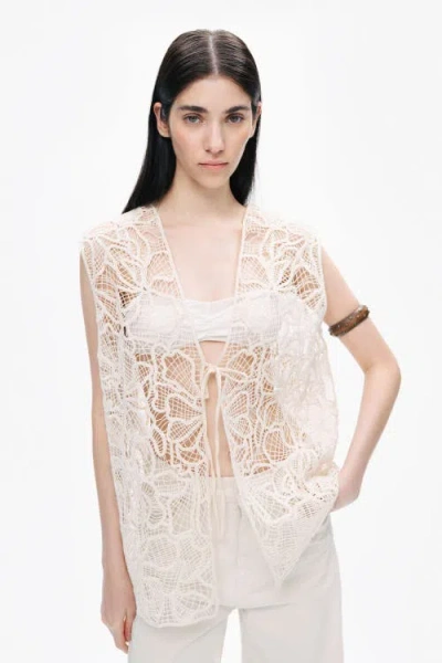 Nocturne Floral Embroidered Detailed Vest In White