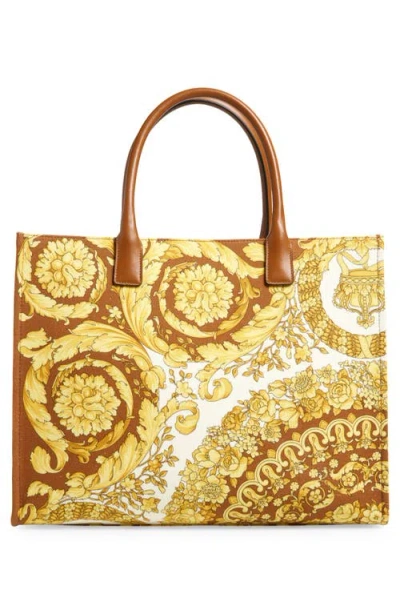 Versace La Medusa Logo Floral Canvas Tote