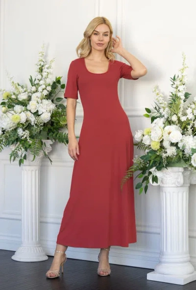 24seven Comfort Apparel Casual Maxi Dress With Sleeves In Red