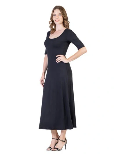24seven Comfort Apparel Casual Maxi Dress With Sleeves In Multi
