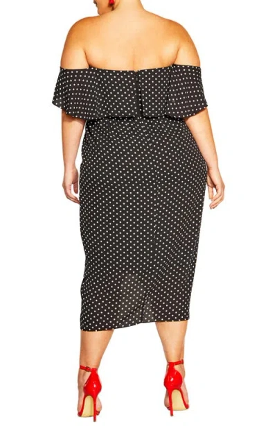 City Chic Gina Spot Off The Shoulder Midi Dress In Black
