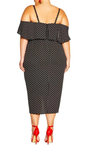 City Chic Gina Spot Off The Shoulder Midi Dress In Black