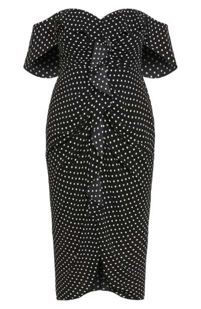 City Chic Gina Spot Off The Shoulder Midi Dress In Black
