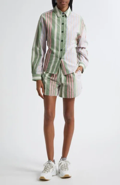 Stine Goya Stripe Organic Cotton Drawstring Shorts In Green