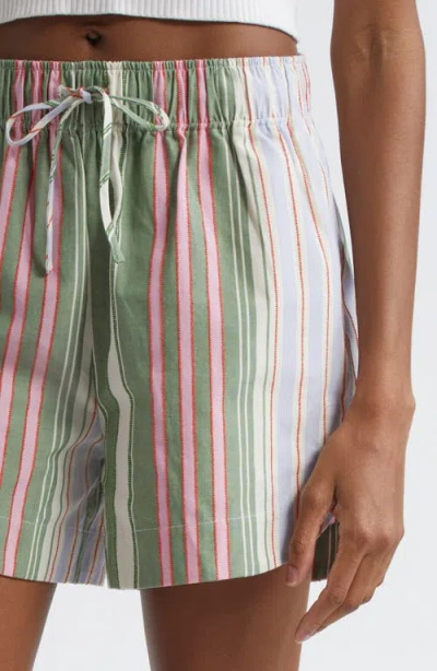 Stine Goya Stripe Organic Cotton Drawstring Shorts In Green