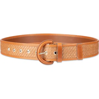 Cole Haan Leather Trim Raffia Belt In Orange