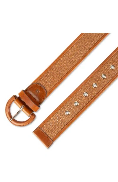 Cole Haan Leather Trim Raffia Belt In Orange