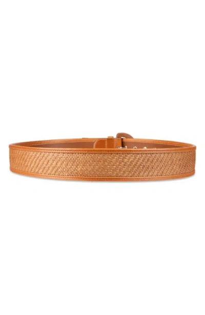 Cole Haan Leather Trim Raffia Belt In Orange