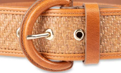 Cole Haan Leather Trim Raffia Belt In Orange