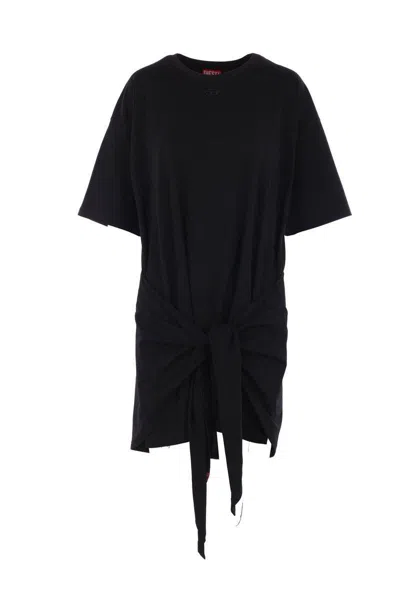 Diesel T-shirt Dress With Tie Front In Black