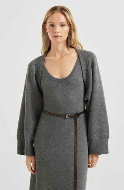 Brunello Cucinelli Double Knit Shrug In Gray