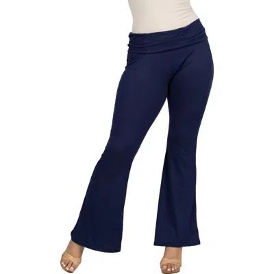 24seven Comfort Apparel Black Bell Bottom Foldover Waist Sweatpants In Blue