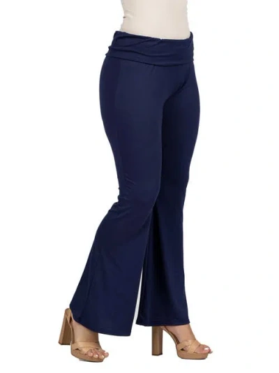 24seven Comfort Apparel Black Bell Bottom Foldover Waist Sweatpants In Blue