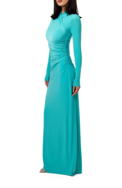 Naked Wardrobe Overlay Long Sleeve Body-con Maxi Dress In Blue