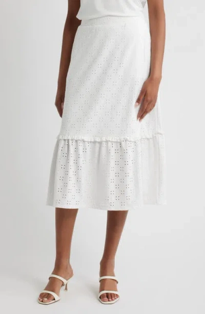 Bobeau Embroidered Eyelet Midi Skirt In White