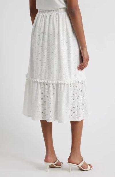 Bobeau Embroidered Eyelet Midi Skirt In White
