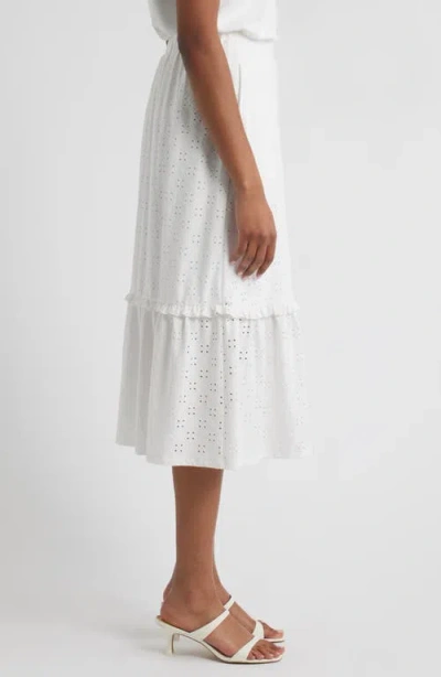 Bobeau Embroidered Eyelet Midi Skirt In White