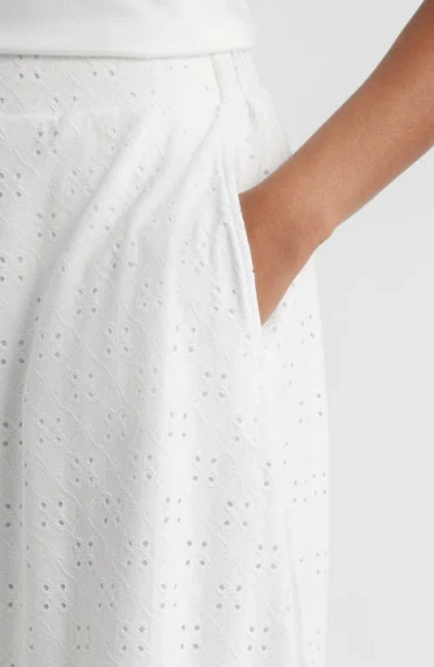 Bobeau Embroidered Eyelet Midi Skirt In White