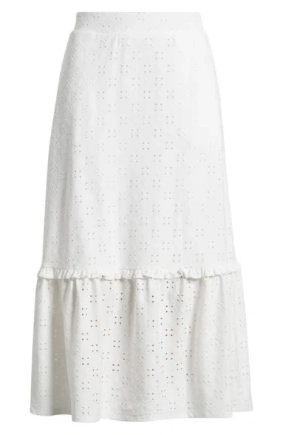 Bobeau Embroidered Eyelet Midi Skirt In White