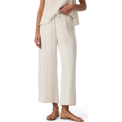 Splendid Kit Stripe Cotton Gauze Crop Wide Leg Pants In White