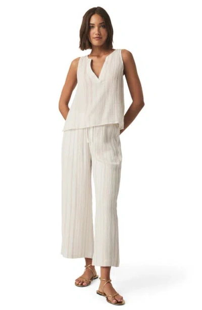 Splendid Kit Stripe Cotton Gauze Crop Wide Leg Pants In White