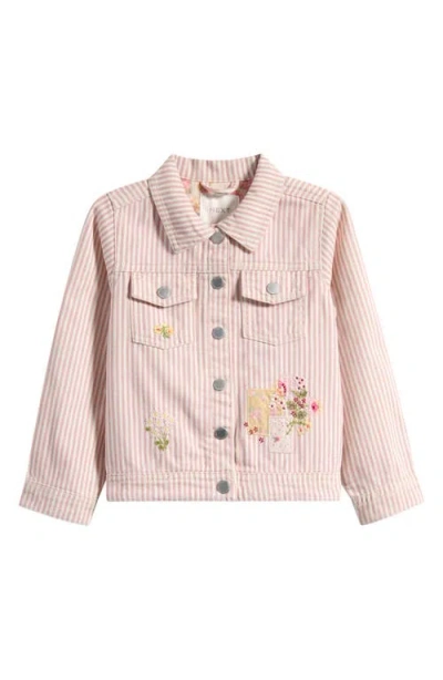 Next Kids' Embroidered Stripe Denim Jacket In Pink