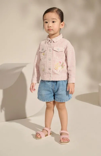 Next Kids' Embroidered Stripe Denim Jacket In Pink
