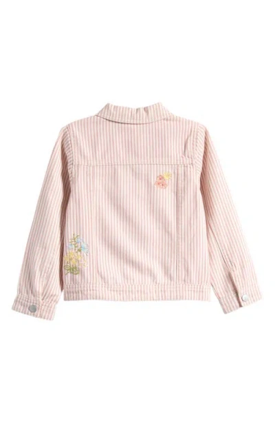 Next Kids' Embroidered Stripe Denim Jacket In Pink