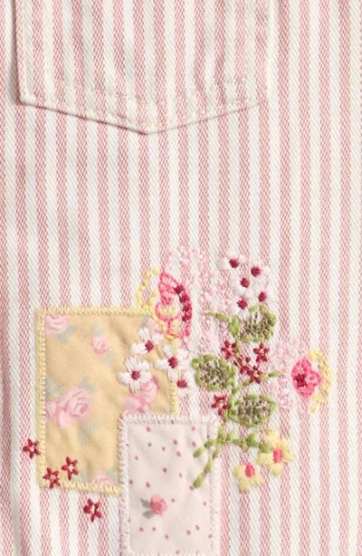 Next Kids' Embroidered Stripe Denim Jacket In Pink