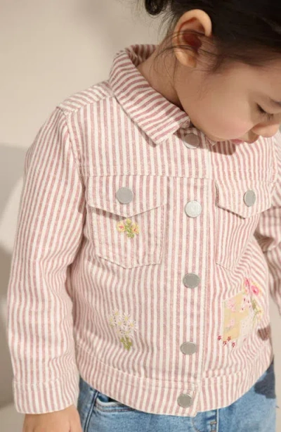 Next Kids' Embroidered Stripe Denim Jacket In Pink