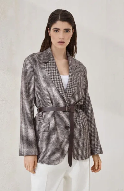 Brunello Cucinelli Houndstooth Blazer With Monili In Brown