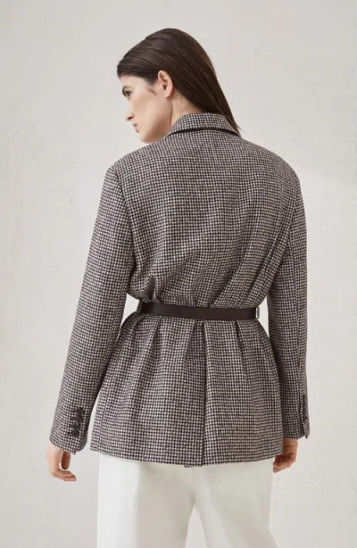 Brunello Cucinelli Houndstooth Blazer With Monili In Brown